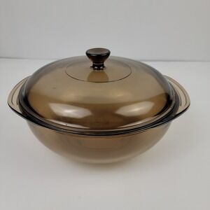 Pyrex Fireside Smoked Glass Casserole Dish with Lid 024 Vintage Brown 2QT